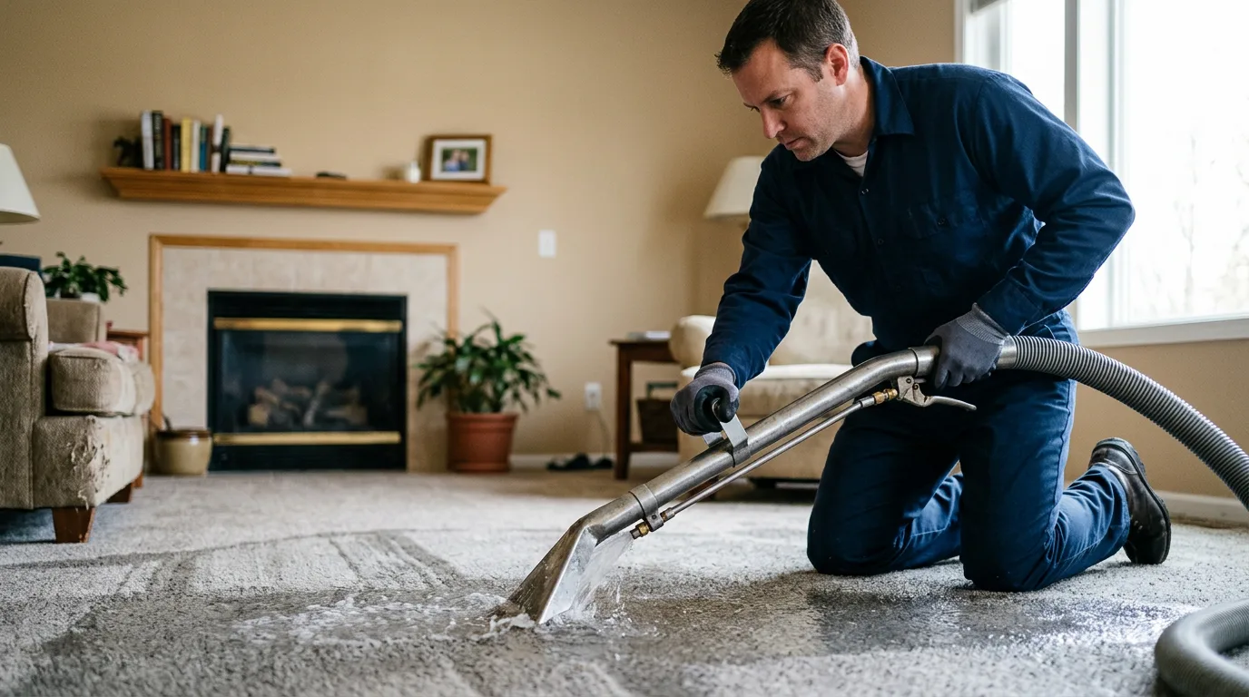 Water damage restoration technician working near Fitchburg, WI